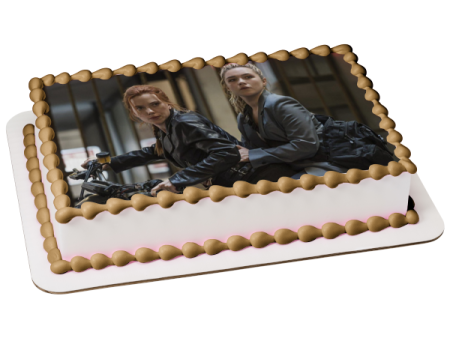 Black Widow White Widow on Motorcycle Edible Cake Topper Image ABPID54827 Online now