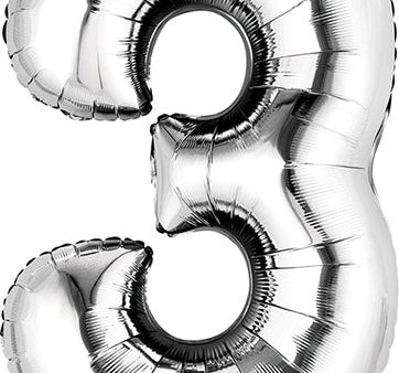 Anagram 34  Numeral 3 Balloon - Silver Supply