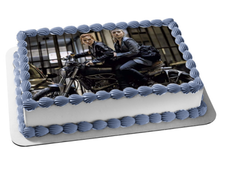 Black Widow White Widow on Motorcyle Edible Cake Topper Image ABPID54828 Online now