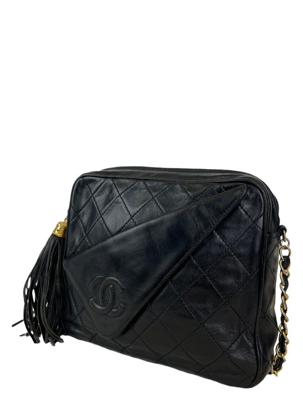 Chanel Vintage Black Lambskin Leather Tassel Crossbody Supply