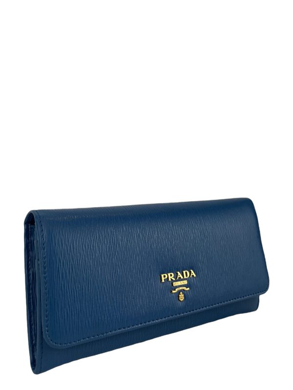 Prada Cobalt Blue Grained Leather Wallet For Discount