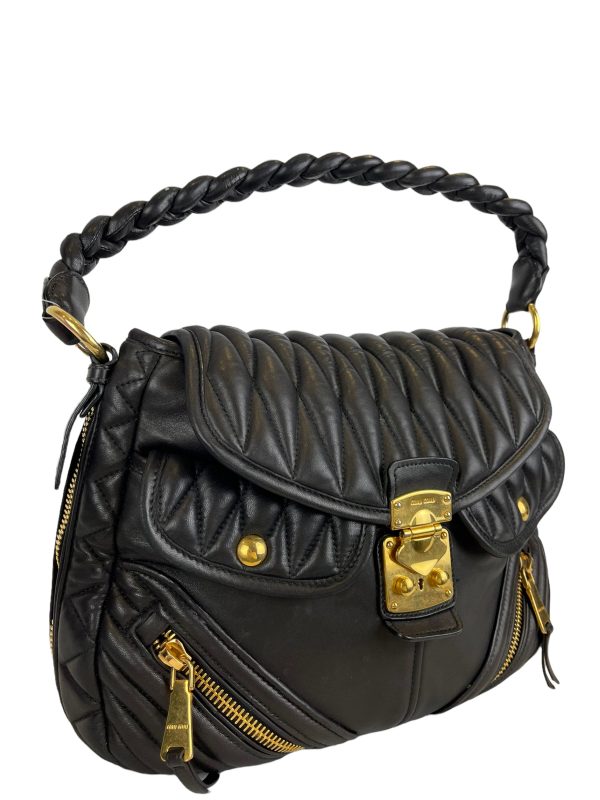 Miu Miu Black Ruched Leather Crossbody For Sale