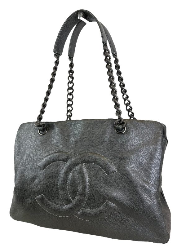 Chanel Grey Metallic Caviar Leather CC Tote Cheap