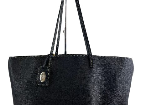 Fendi Black Leather Tote with Contrast Stitch Online Sale