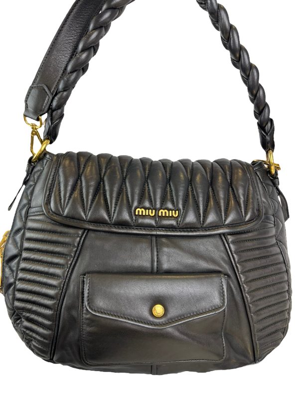 Miu Miu Black Ruched Leather Crossbody For Sale