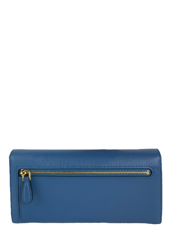 Prada Cobalt Blue Grained Leather Wallet For Discount