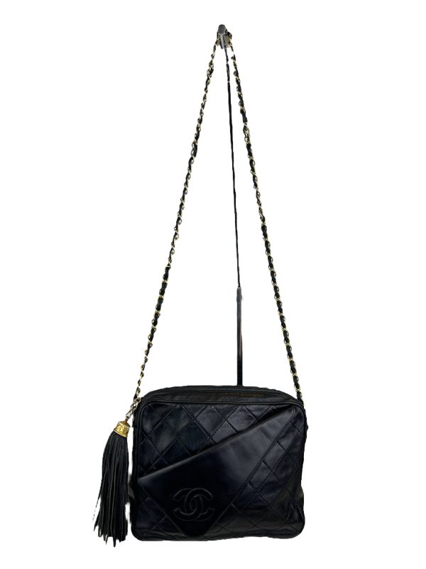 Chanel Vintage Black Lambskin Leather Tassel Crossbody Supply