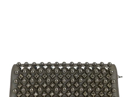 Christian Louboutin Silver Grey Leather Studded Wallet For Cheap