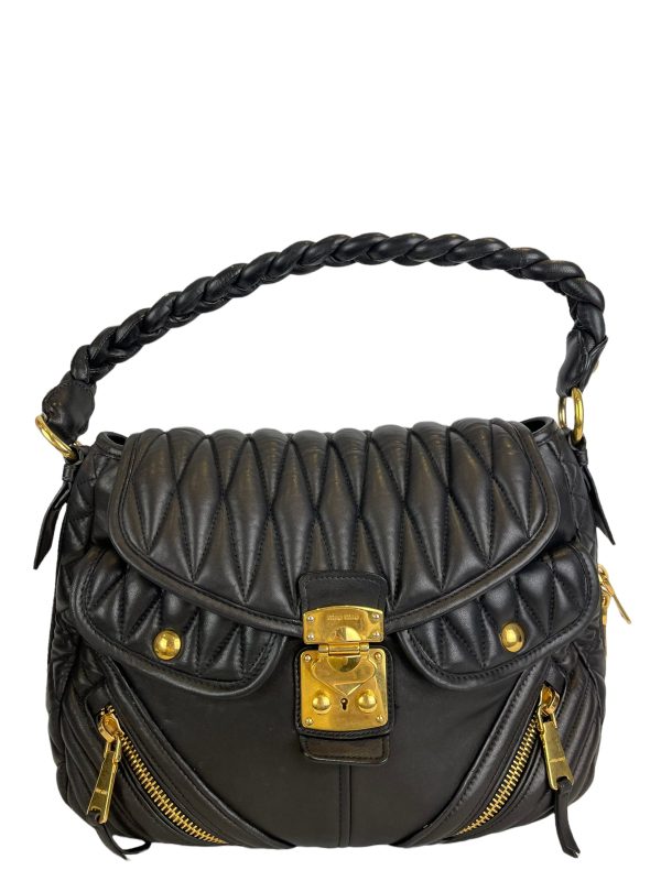 Miu Miu Black Ruched Leather Crossbody For Sale