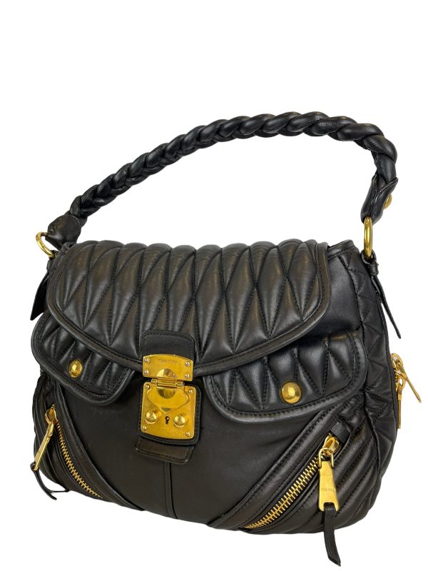 Miu Miu Black Ruched Leather Crossbody For Sale