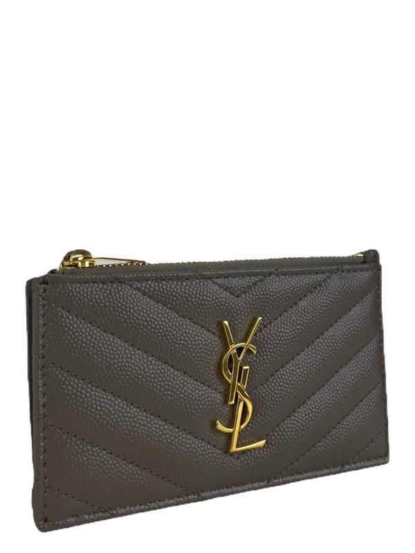 Saint Laurent Grey Chevron Leather Cardholder Online Sale