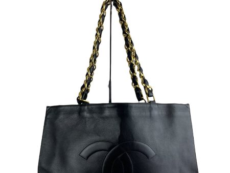 Chanel Black Calfskin Leather Large Chain Tote Discount