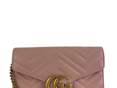 Gucci Pink Chevron Leather  Marmont  Chain Bag For Discount