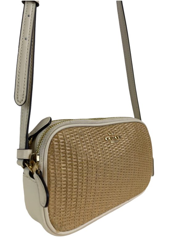 Coach Woven Canvas & White Leather Small Crossbody Supply