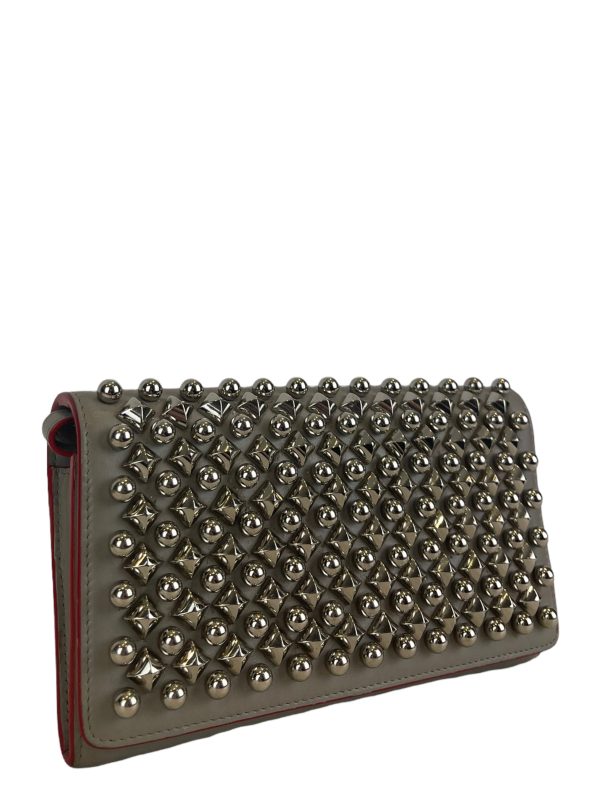 Christian Louboutin Silver Grey Leather Studded Wallet For Cheap