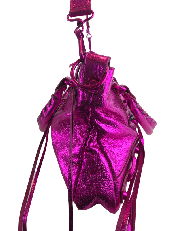 Balenciaga Neon Pink Metallic  Neo  Handbag w  Detachable Shoulder Strap Fashion