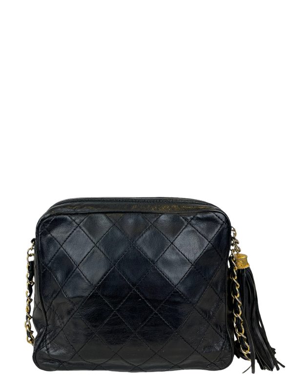 Chanel Vintage Black Lambskin Leather Tassel Crossbody Supply