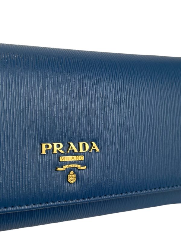 Prada Cobalt Blue Grained Leather Wallet For Discount