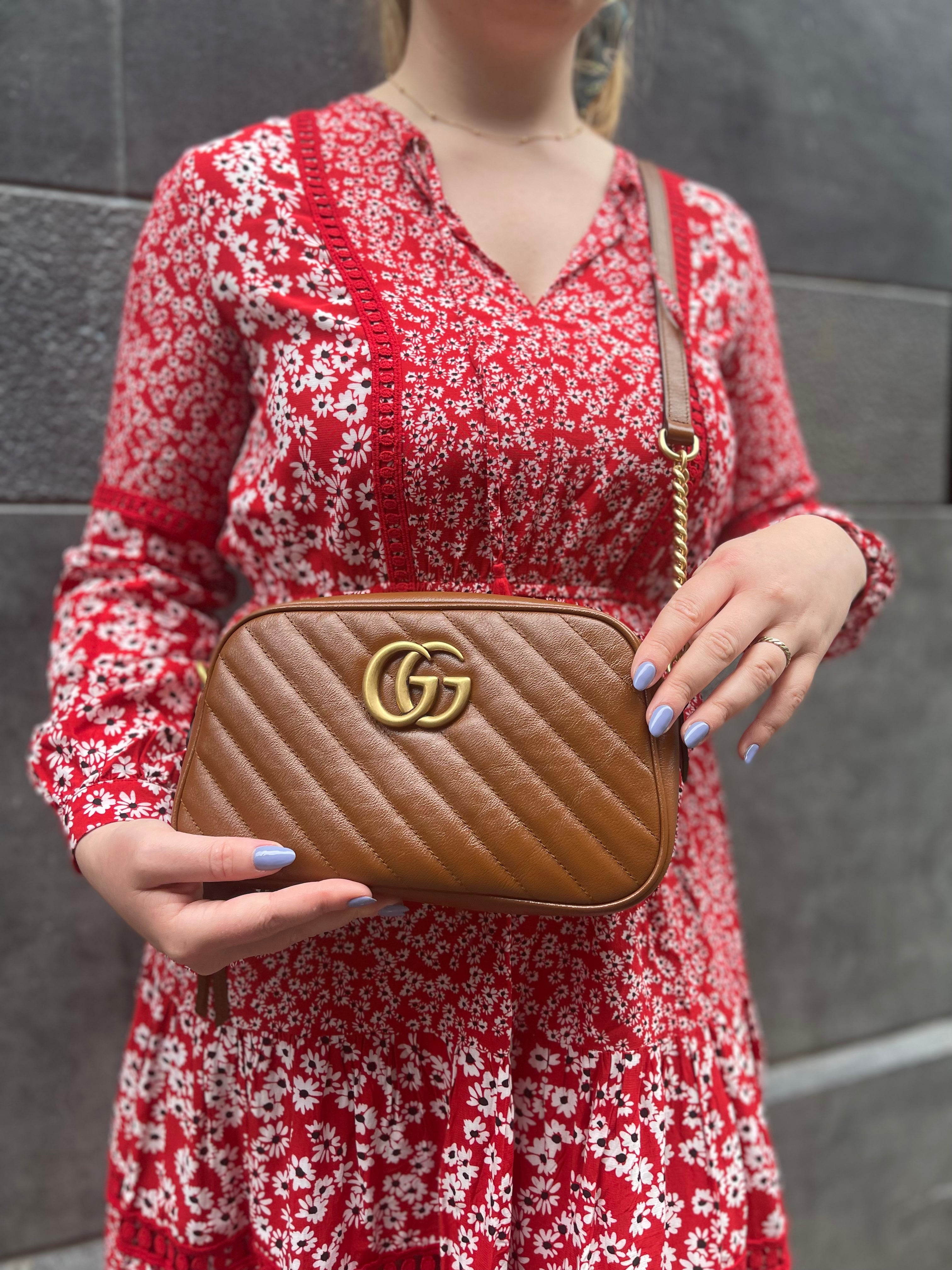 Gucci Caramel Matelassé Leather  Marmont  Crossbody For Cheap