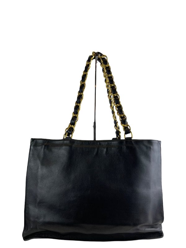 Chanel Black Calfskin Leather Large Chain Tote Discount