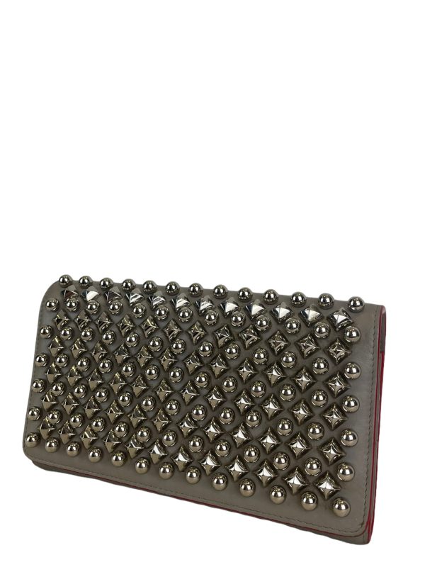 Christian Louboutin Silver Grey Leather Studded Wallet For Cheap