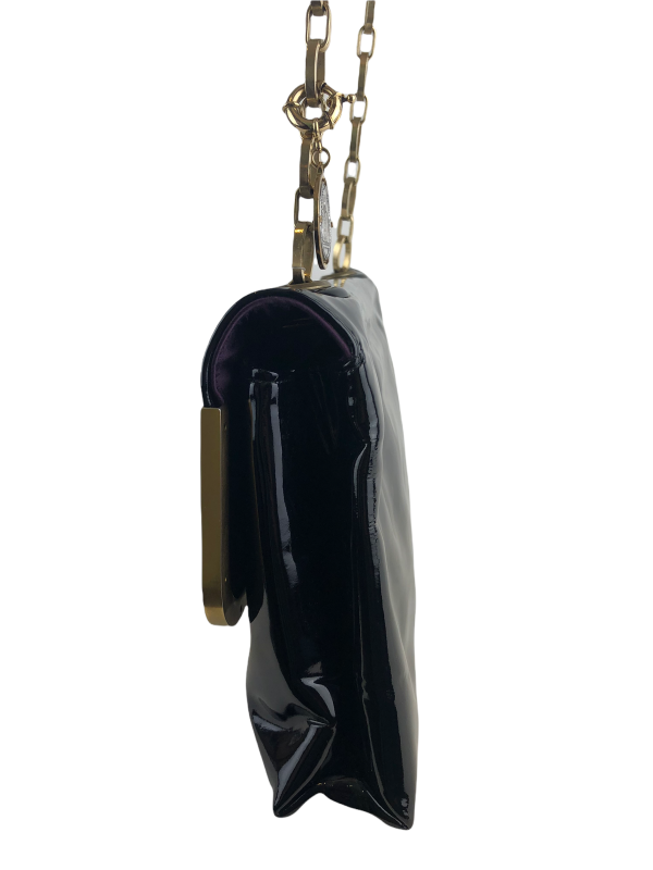 Lanvin Patent Aubergine Leather Chain Shoulder Bag For Discount