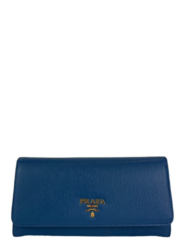 Prada Cobalt Blue Grained Leather Wallet For Discount