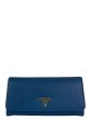 Prada Cobalt Blue Grained Leather Wallet For Discount