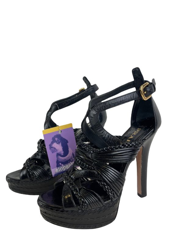 Prada Black Leather Strappy Heels- EU 36 Online Hot Sale