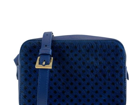 Nicki Hoyne Blue Leather & Polka Dot Pony Hair Camera Crossbody For Cheap