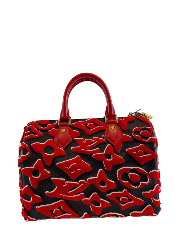 Louis Vuitton x Urs Fischer Red Tufted Velour Monogram Canvas “Speedy 25” Bandouliere Supply