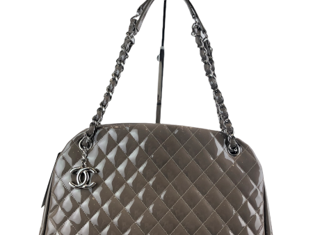 Chanel Taupe Grey Patent Leather ‘Just Mademoiselle’ Chain Tote Supply