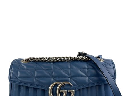 Gucci Electric Blue Quilted Matelasse Leather GG Marmont Crossbody For Sale