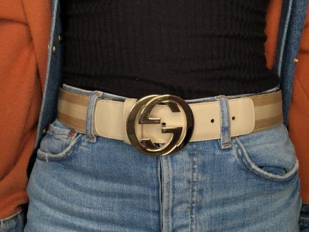 Gucci Cream Striped Belt For Cheap