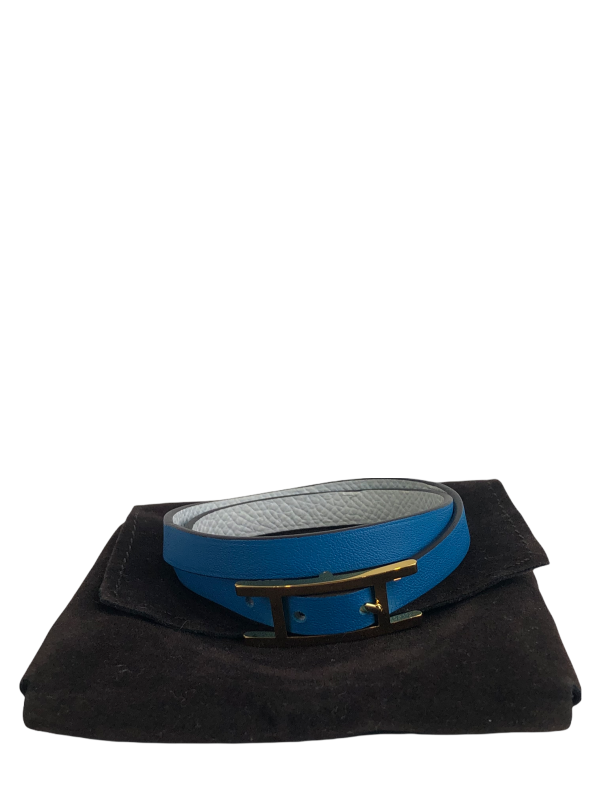 Hermès Turquoise Double Strand Leather Bracelet For Discount