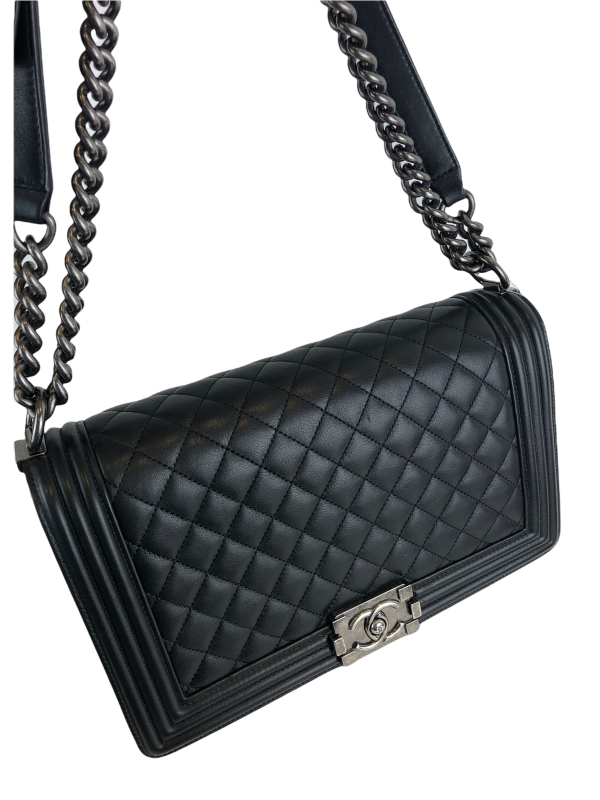 Chanel Black Calf Skin ‘Boy Bag’ Chain Crossbody Bag Online Sale