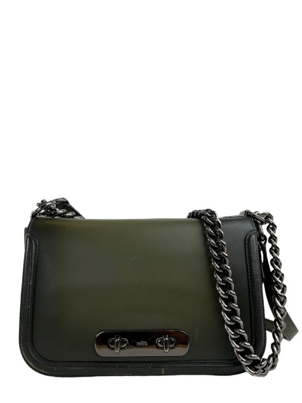 Coach Military Green Leather Chain Flap Shoulder Bag For Sale