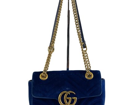 Gucci Medium Blue Velvet Marmont Crossbody on Sale