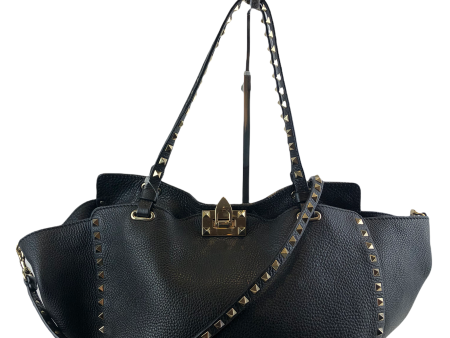 Valentino Black Pebbled Leather ‘Rockstud’ Tote For Cheap