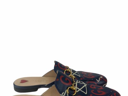 Gucci Navy  Red Leather ‘ Ghosts Princetown’ Mules - UK 5.5 on Sale