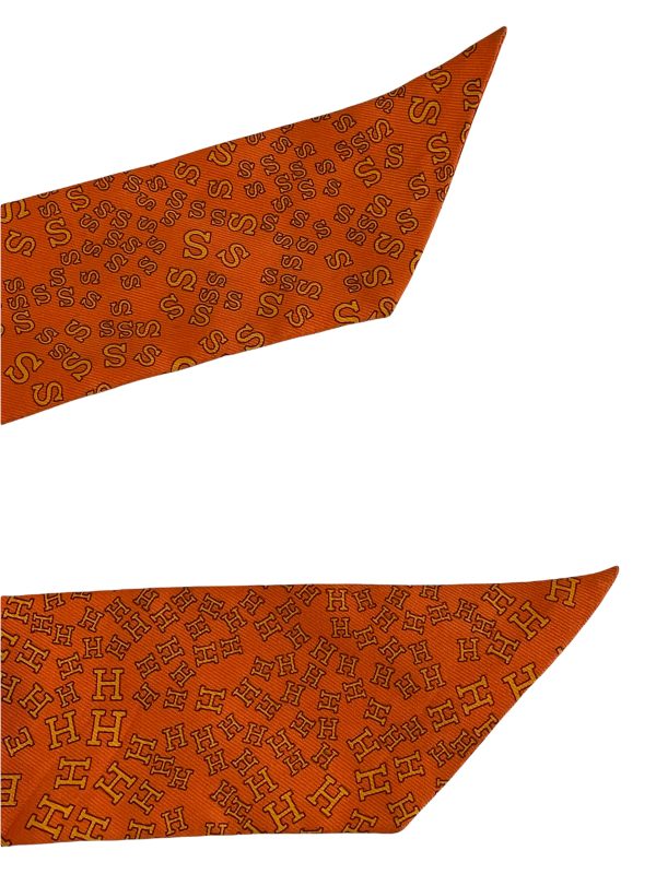 Hermès Orange Silk Printed  Twilly  Scarf. Sale