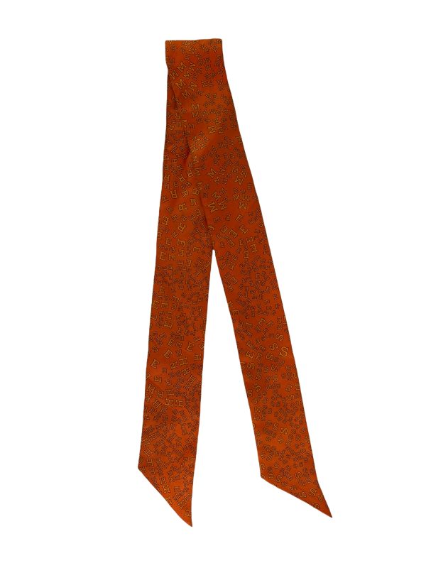 Hermès Orange Silk Printed  Twilly  Scarf. Sale