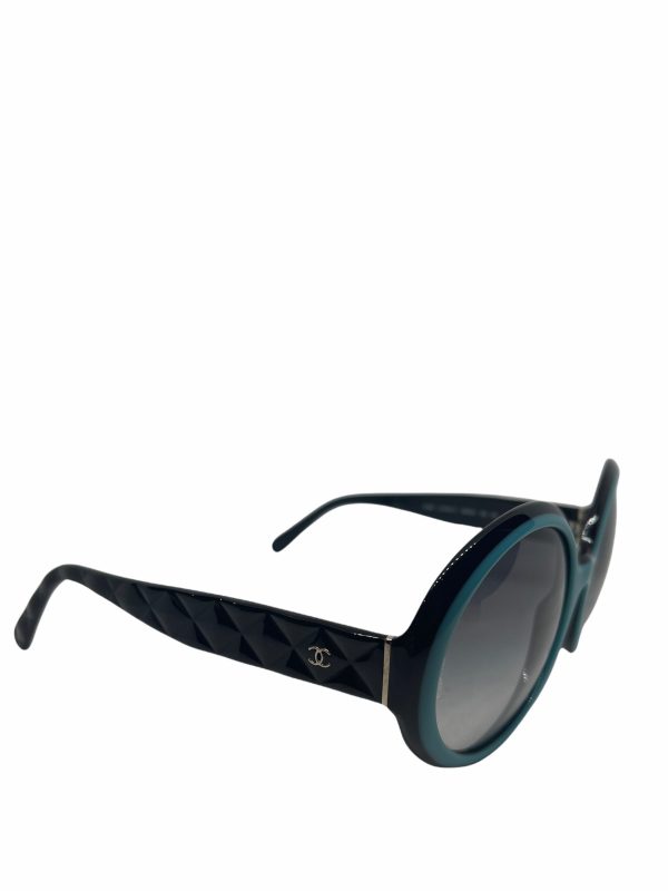 Chanel Black & Turquoise Oval Sunglasses Cheap