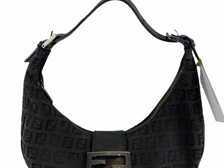 Fendi Black Brown Zucca Monogram Canvas Croissant Bag on Sale