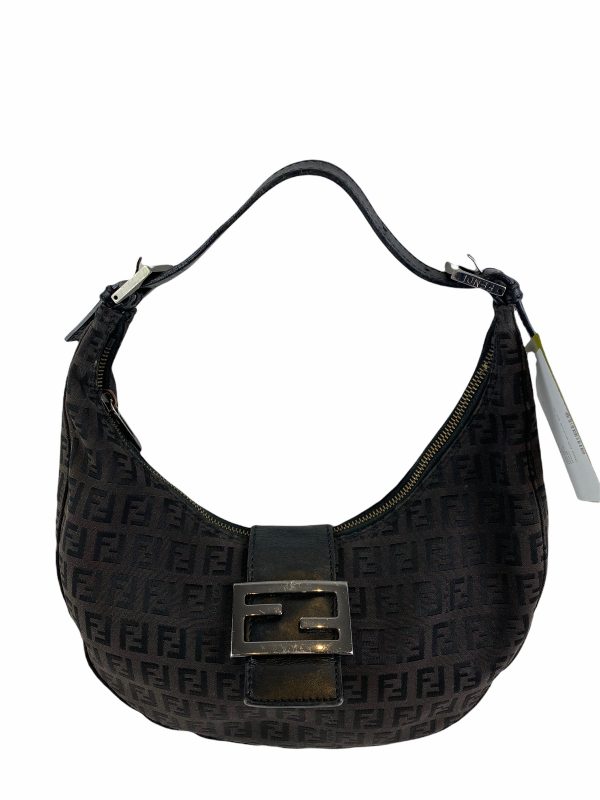 Fendi Black Brown Zucca Monogram Canvas Croissant Bag on Sale