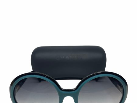 Chanel Black & Turquoise Oval Sunglasses Cheap