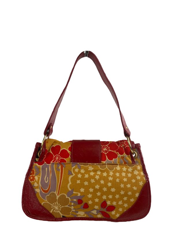 Dolce & Gabbana Small Vintage Red Leather & Floral Fabric Shoulder Bag Online Hot Sale