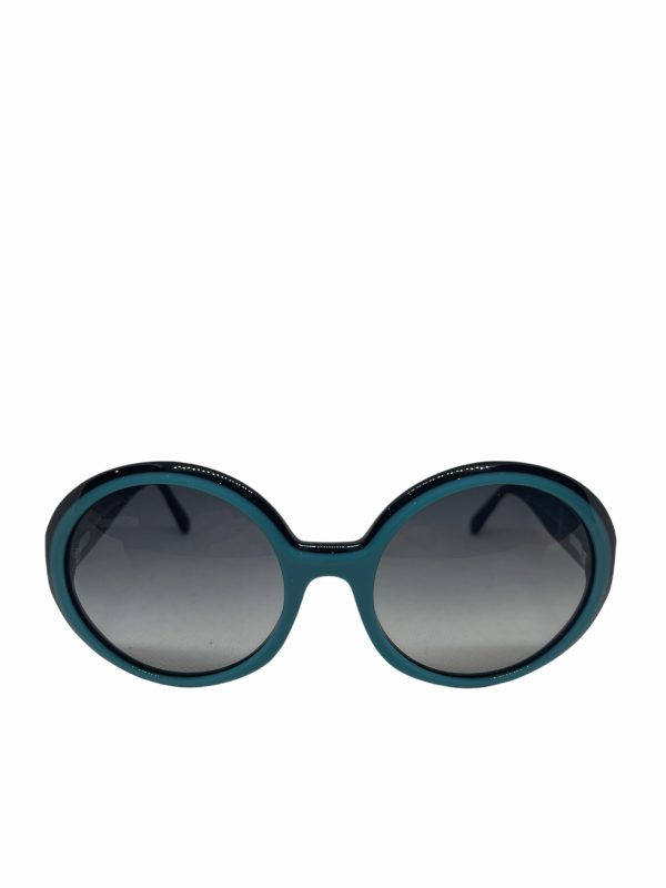 Chanel Black & Turquoise Oval Sunglasses Cheap