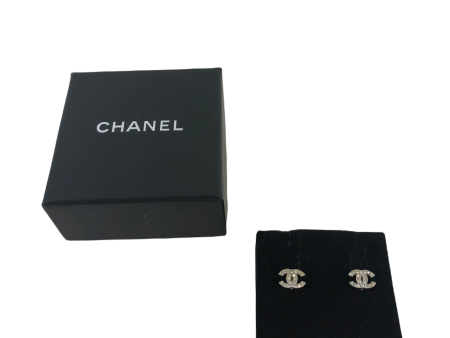 Chanel Silvertone Double CC Diamanté Earrings Discount