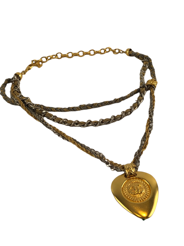 Chanel Silver & Goldtone Multi Chain Heart Pendant Necklace Sale